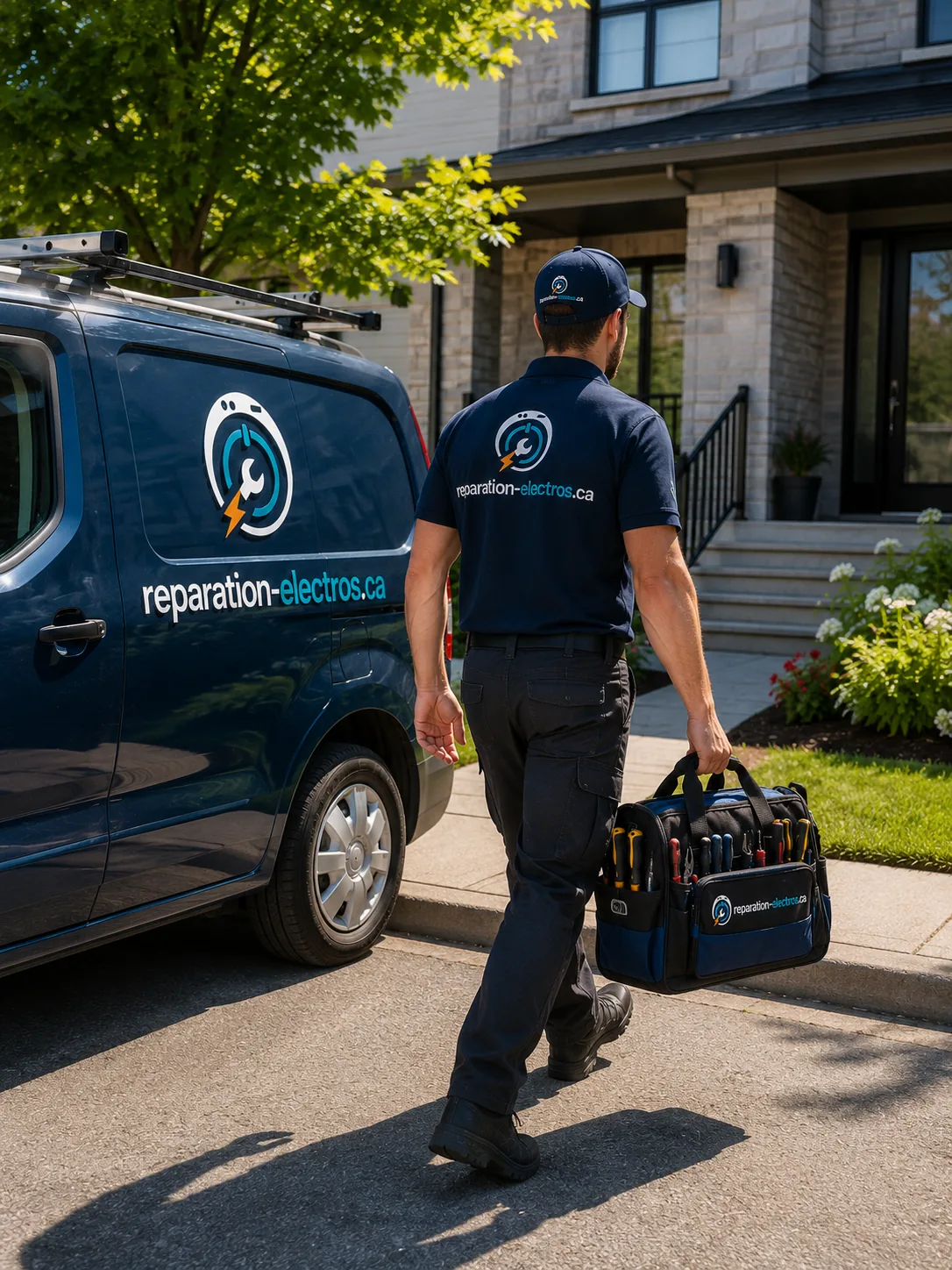 Technicien se rendant chez un client avec son coffre à outils